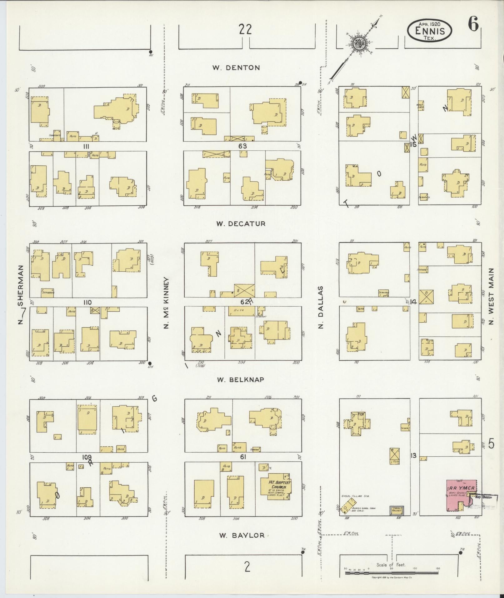 Sanborn Fire Insurance Map from Ennis, Ellis County, Texas (1920), Sheet #0006 - Complete Map Set gallery image, historic Sanborn map, vintage wall art, Texas Texas