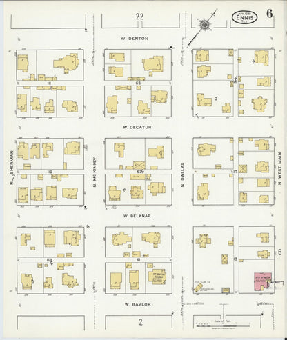 Sanborn Fire Insurance Map from Ennis, Ellis County, Texas (1920), Sheet #0006 - Complete Map Set gallery image, historic Sanborn map, vintage wall art, Texas Texas