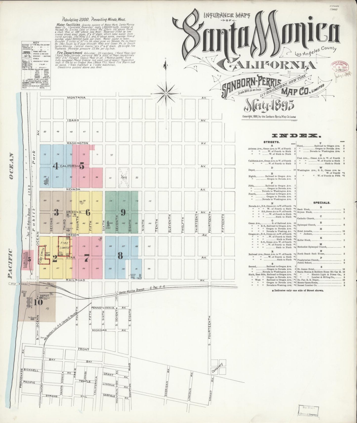Sanborn Fire Insurance Map from Santa Monica, Los Angeles County, California (1895), Sheet #0001 - Complete Map Set gallery image, historic Sanborn map, vintage wall art, California California