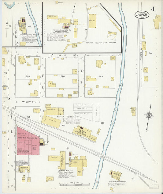 Sanborn Fire Insurance Map from Jasper, Walker County, Alabama (1916), Sheet #0004 - Historic Sanborn Fire Insurance Map Print, vintage old map wall art, antique decor, genealogy gift, Alabama Alabama map