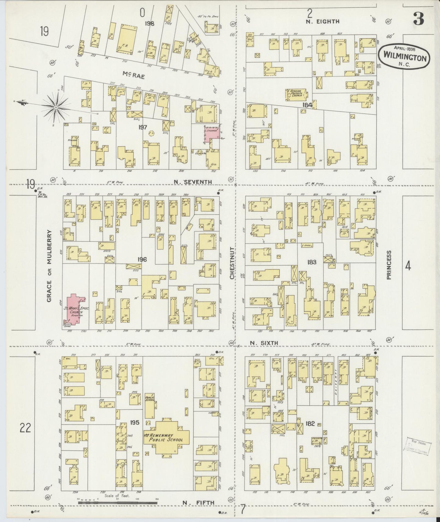 Sanborn Fire Insurance Map from Wilmington, New Hanover County, North Carolina (1898), Sheet #0003 - Complete Map Set gallery image, historic Sanborn map, vintage wall art, North Carolina North Carolina