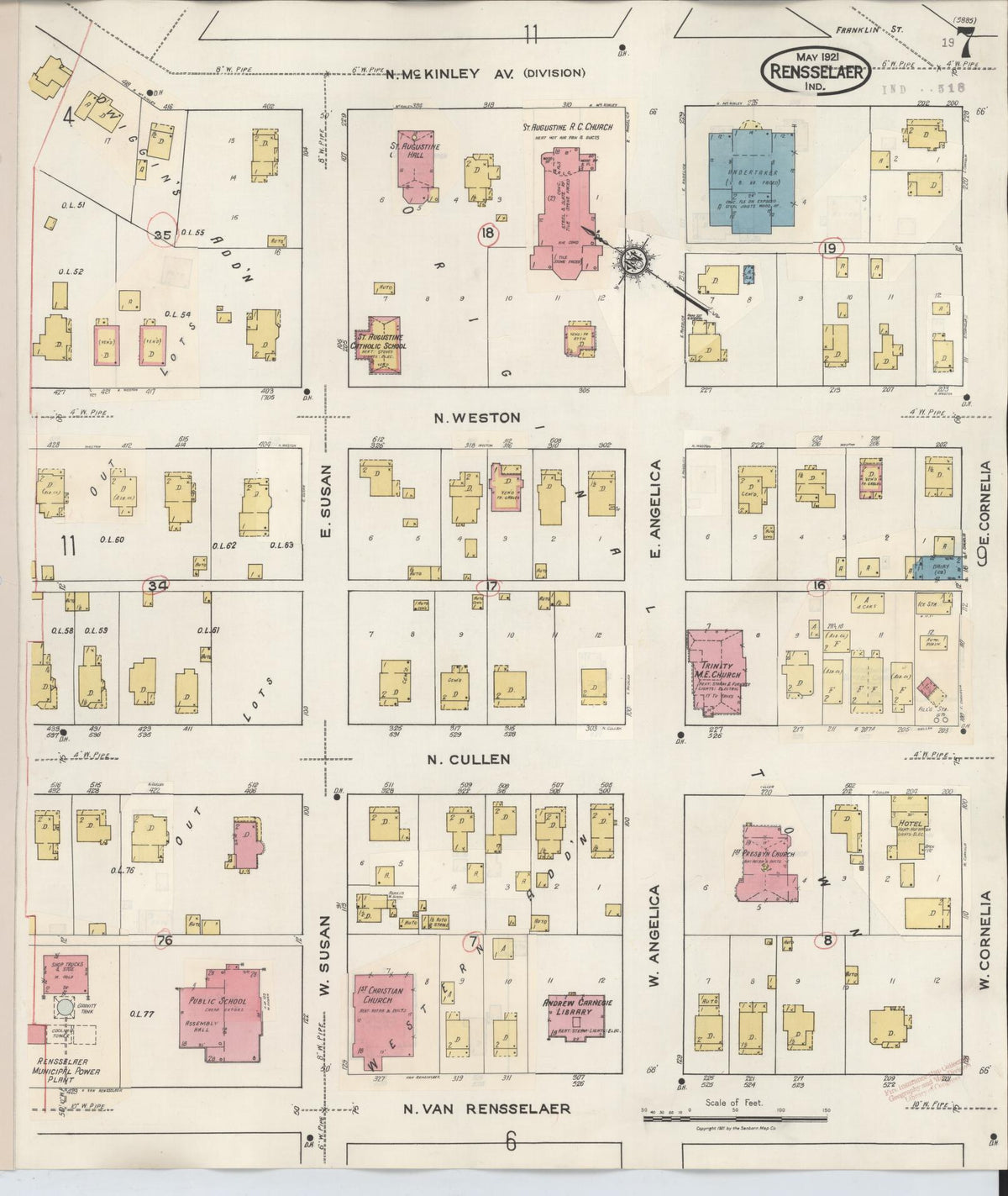 Sanborn Fire Insurance Map from Rensselaer, Jasper County, Indiana (1942), Sheet #0007 - Historic Sanborn Fire Insurance Map Print, vintage old map wall art, antique decor, genealogy gift, Indiana Indiana map