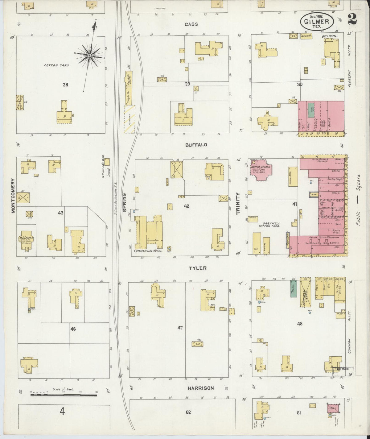 Sanborn Fire Insurance Map from Gilmer, Upshur County, Texas (1902), Sheet #0002 - Historic Sanborn Fire Insurance Map Print, vintage old map wall art, antique decor, genealogy gift, Texas Texas map