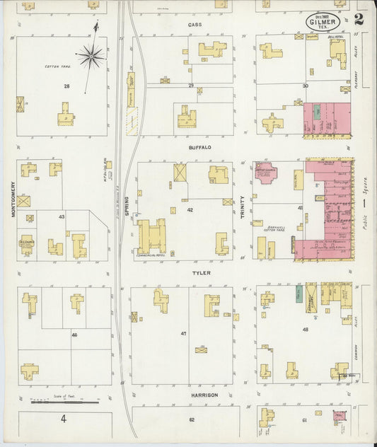 Sanborn Fire Insurance Map from Gilmer, Upshur County, Texas (1902), Sheet #0002 - Historic Sanborn Fire Insurance Map Print, vintage old map wall art, antique decor, genealogy gift, Texas Texas map