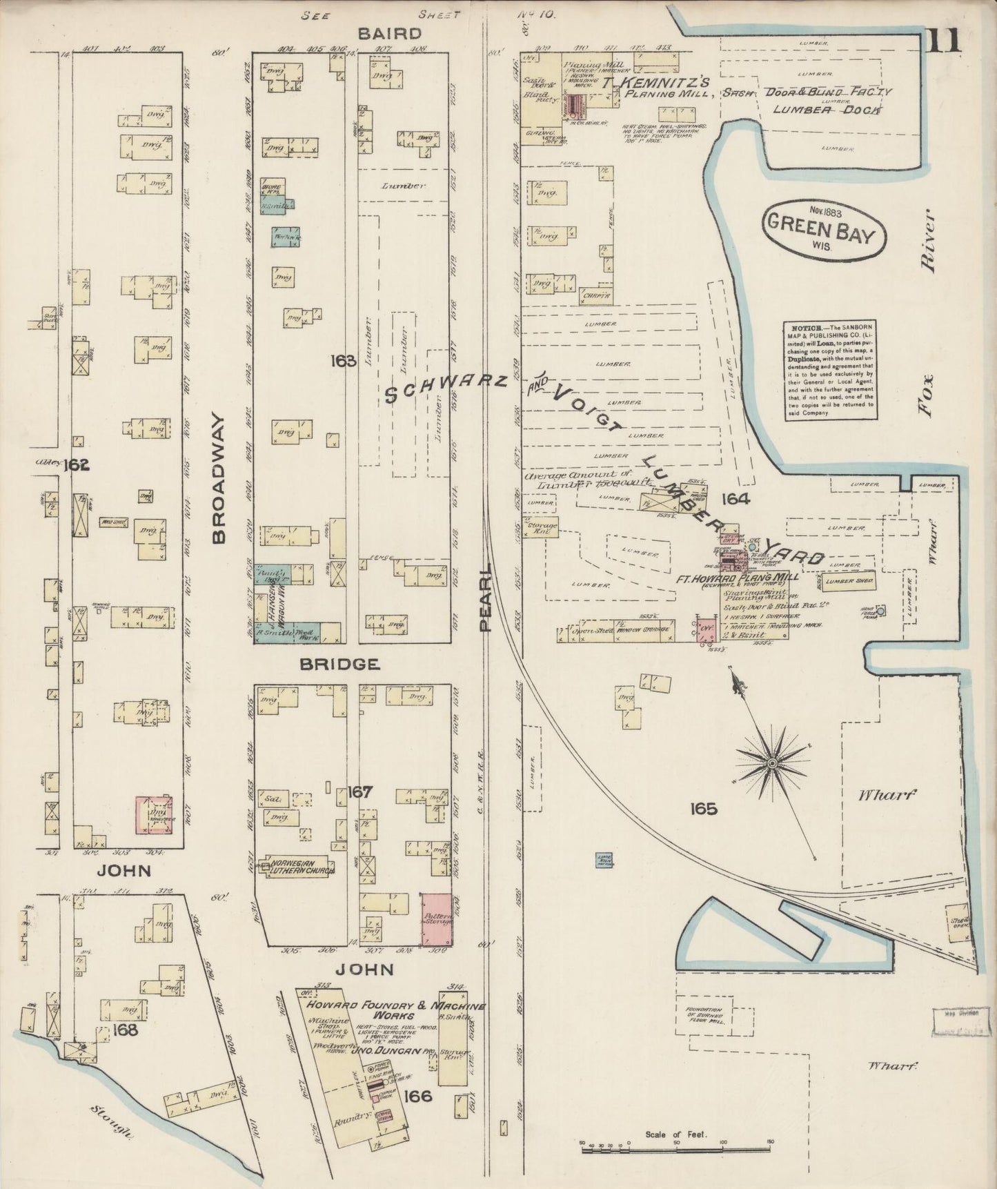 Sanborn Fire Insurance Map from Green Bay, Brown County, Wisconsin (1883), Sheet #0011 - Historic Sanborn Fire Insurance Map Print, vintage old map wall art, antique decor, genealogy gift, Wisconsin Wisconsin map