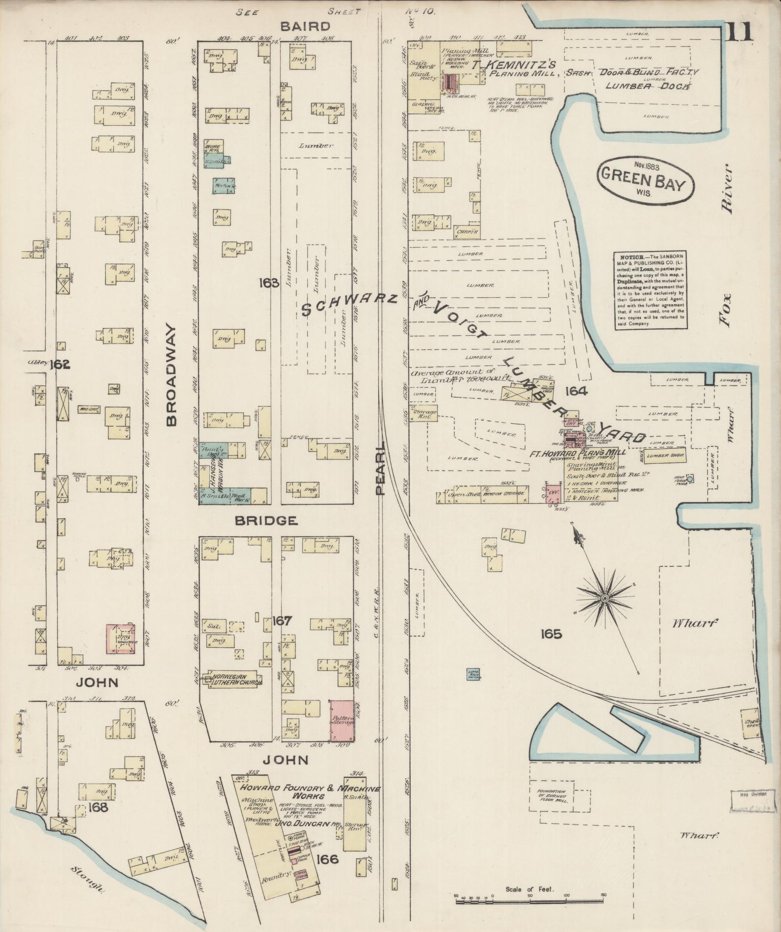 Sanborn Fire Insurance Map from Green Bay, Brown County, Wisconsin (1883), Sheet #0011 - Historic Sanborn Fire Insurance Map Print, vintage old map wall art, antique decor, genealogy gift, Wisconsin Wisconsin map