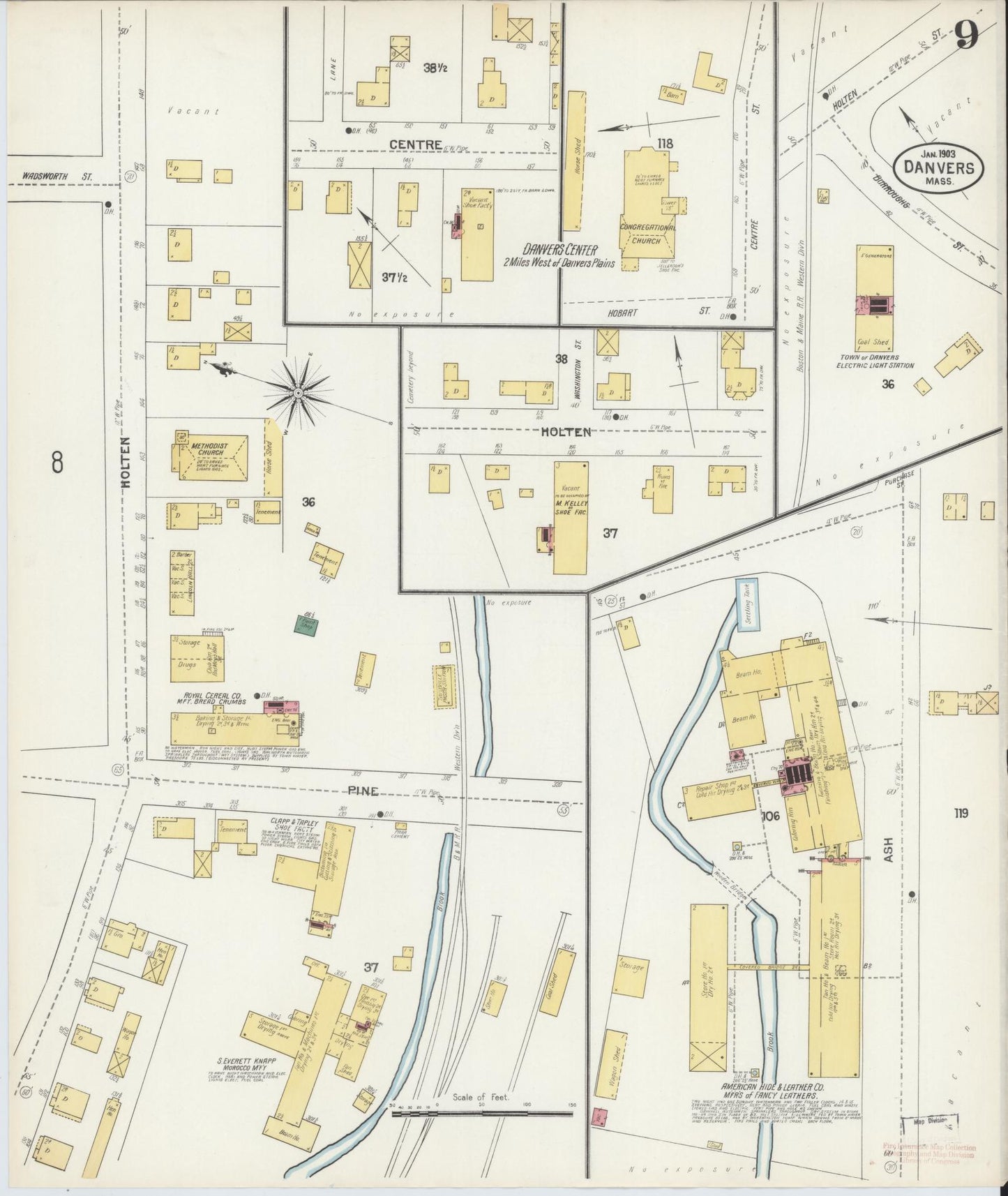 Sanborn Fire Insurance Map from Danvers, Essex County, Massachusetts (1903), Sheet #0009 - Complete Map Set gallery image, historic Sanborn map, vintage wall art, Massachusetts Massachusetts