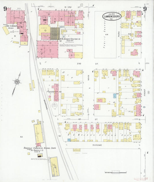 Sanborn Fire Insurance Map from Lawrenceburg, Dearborn County, Indiana (1931), Sheet #0009 - Historic Sanborn Fire Insurance Map Print, vintage old map wall art, antique decor, genealogy gift, Indiana Indiana map