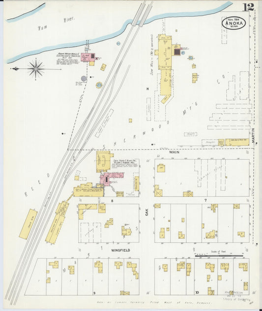 Sanborn Fire Insurance Map from Anoka, Anoka County, Minnesota (1904), Sheet #0012 - Historic Sanborn Fire Insurance Map Print, vintage old map wall art, antique decor, genealogy gift, Minnesota Minnesota map