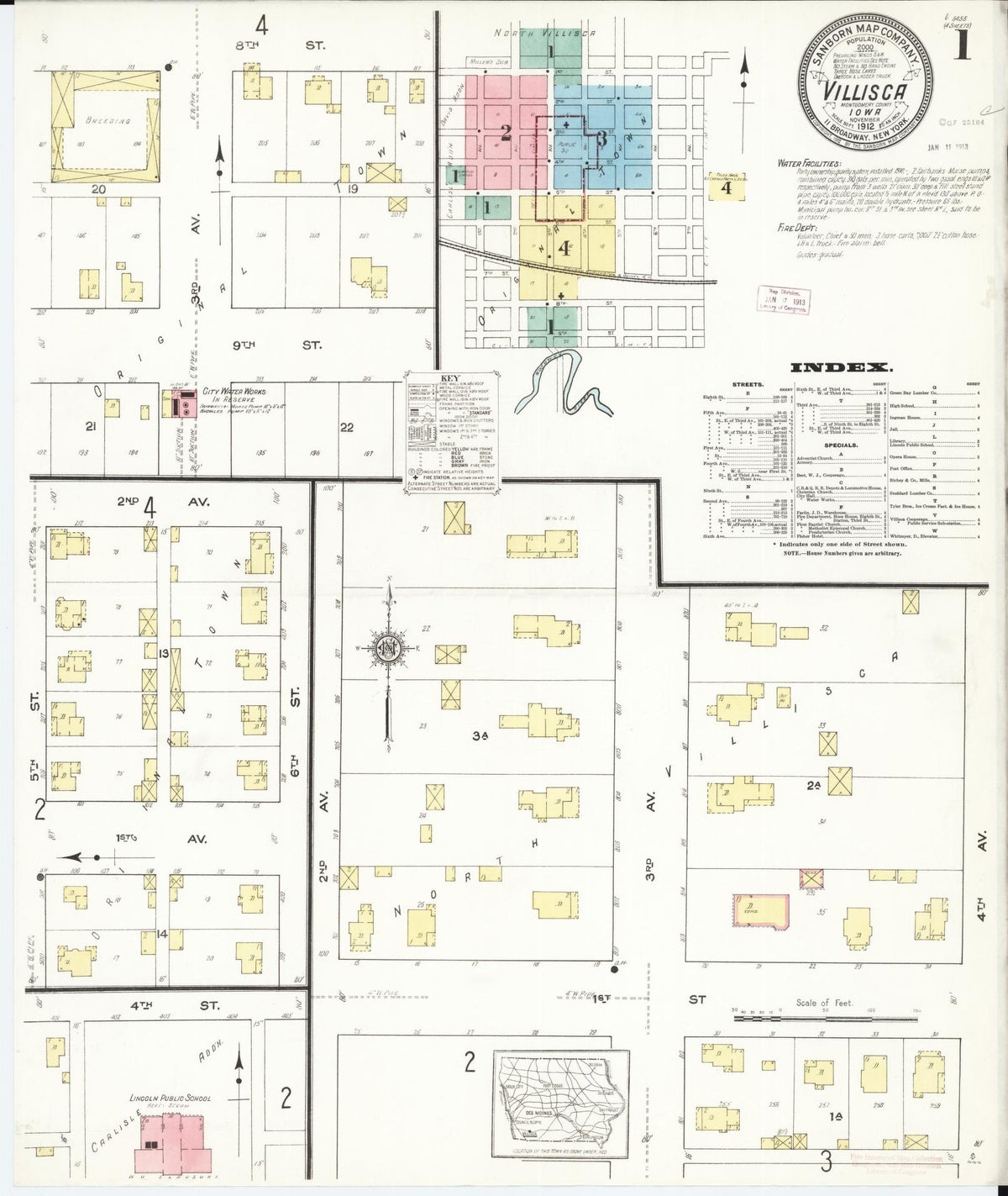 Sanborn Fire Insurance Map from Villisca, Montgomery County, Iowa (1912), Sheet #0001 - Historic Sanborn Fire Insurance Map Print, vintage old map wall art