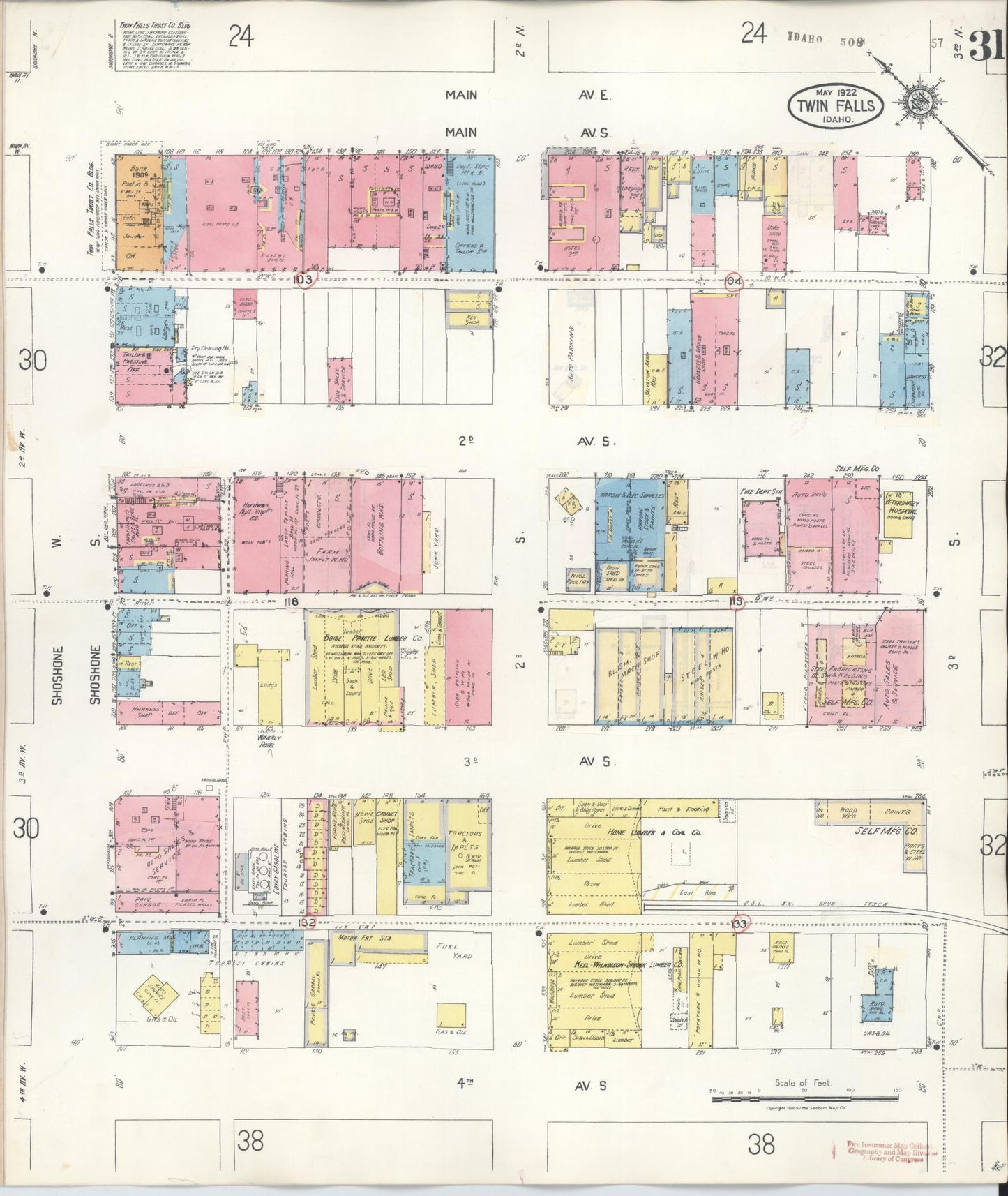 Sanborn Fire Insurance Map from Twin Falls, Twin Falls County, Idaho (1949), Sheet #0031 - Complete Map Set gallery image, historic Sanborn map, vintage wall art, Falls Idaho