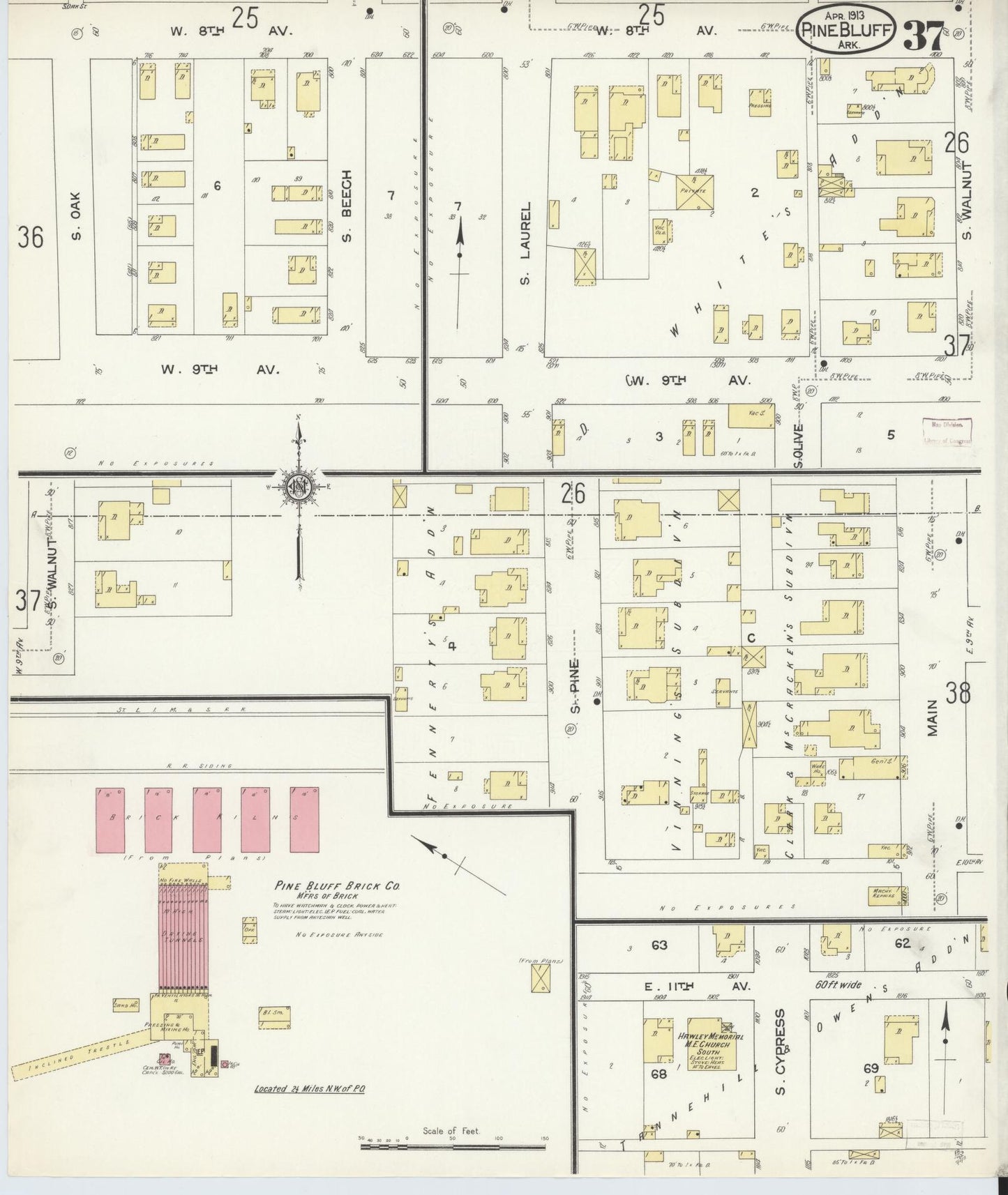 Sanborn Fire Insurance Map from Pine Bluff, Jefferson County, Arkansas (1913), Sheet #0037 - Historic Sanborn Fire Insurance Map Print, vintage old map wall art, antique decor, genealogy gift, Arkansas Arkansas map