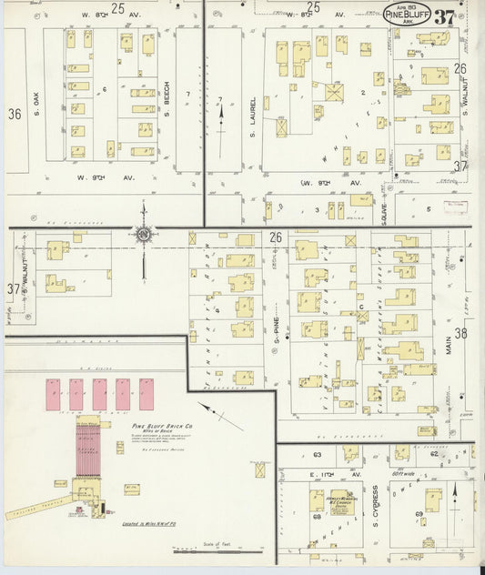 Sanborn Fire Insurance Map from Pine Bluff, Jefferson County, Arkansas (1913), Sheet #0037 - Historic Sanborn Fire Insurance Map Print, vintage old map wall art, antique decor, genealogy gift, Arkansas Arkansas map