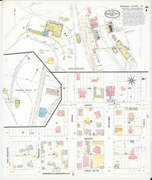 Sanborn Fire Insurance Map from Silver City, Grant County, New Mexico (1908), Sheet #0007 - Historic Sanborn Fire Insurance Map Print, vintage old map wall art, antique decor, genealogy gift, New Mexico New Mexico map