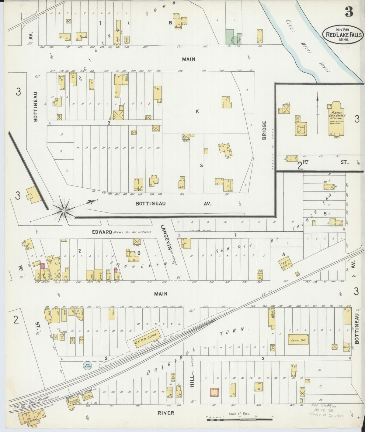 Sanborn Fire Insurance Map from Red Lake Falls, Red Lake County, Minnesota (1899), Sheet #0003 - Complete Map Set gallery image, historic Sanborn map, vintage wall art, Minnesota Minnesota