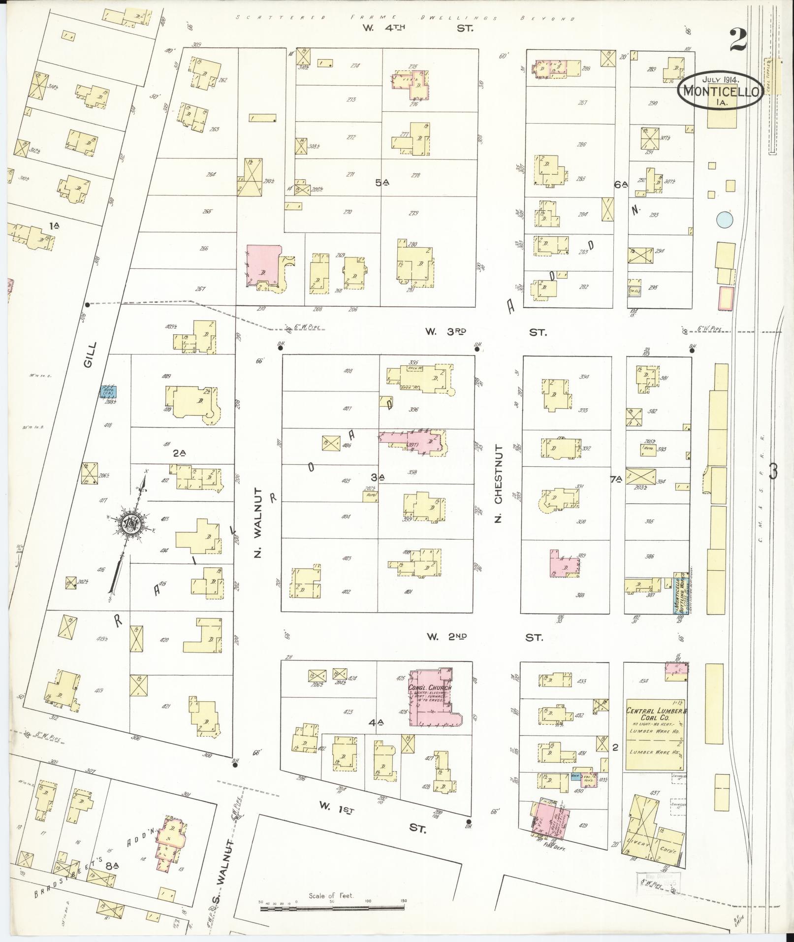 Sanborn Fire Insurance Map from Monticello, Jones County, Iowa (1914), Sheet #0002 - Historic Sanborn Fire Insurance Map Print