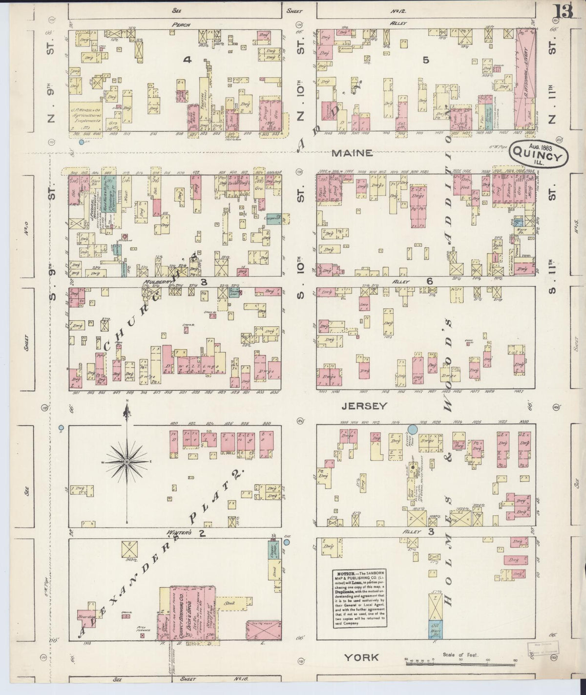 Sanborn Fire Insurance Map from Quincy, Adams County, Illinois (1883), Sheet #0013 - Complete Map Set gallery image, historic Sanborn map, vintage wall art, Illinois Illinois
