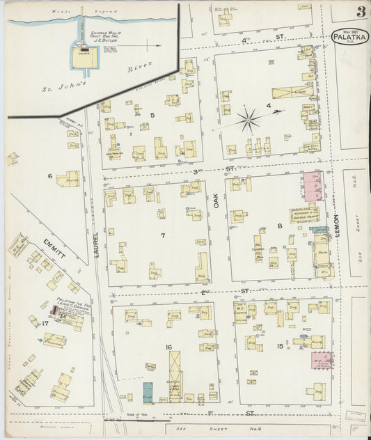 Sanborn Fire Insurance Map from Palatka, Putnam County, Florida (1887), Sheet #0003 - Historic Sanborn Fire Insurance Map Print, vintage old map wall art, antique decor, genealogy gift, Florida Florida map