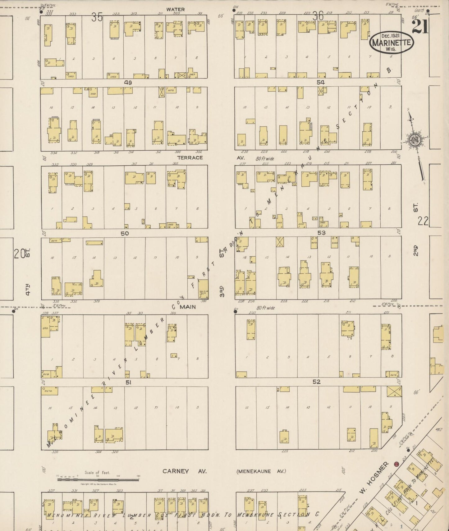 Sanborn Fire Insurance Map from Marinette, Marinette County, Wisconsin (1921), Sheet #0021 - Complete Map Set gallery image, historic Sanborn map, vintage wall art, Wisconsin Wisconsin