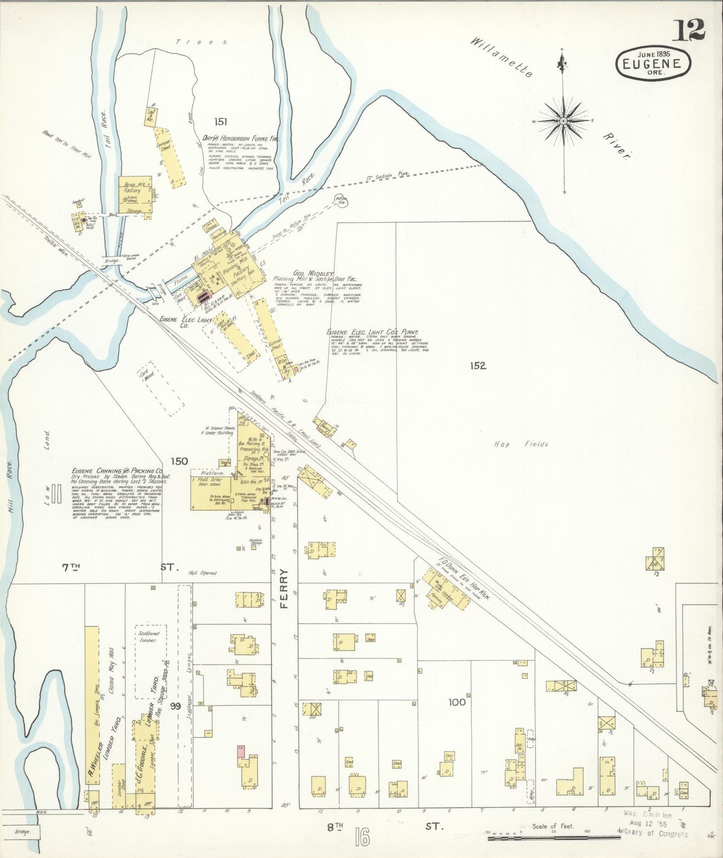 Sanborn Fire Insurance Map from Eugene, Lane County, Oregon (1896), Sheet #0012 - Historic Sanborn Fire Insurance Map Print, vintage old map wall art, antique decor, genealogy gift, Oregon Oregon map