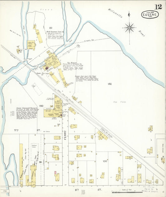 Sanborn Fire Insurance Map from Eugene, Lane County, Oregon (1896), Sheet #0012 - Historic Sanborn Fire Insurance Map Print, vintage old map wall art, antique decor, genealogy gift, Oregon Oregon map