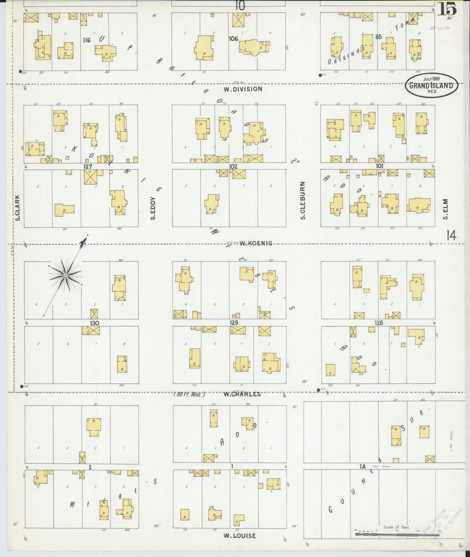 Sanborn Fire Insurance Map from Grand Island, Hall County, Nebraska (1899), Sheet #0015 - Historic Sanborn Fire Insurance Map Print, vintage old map wall art, antique decor, genealogy gift, Nebraska Nebraska map