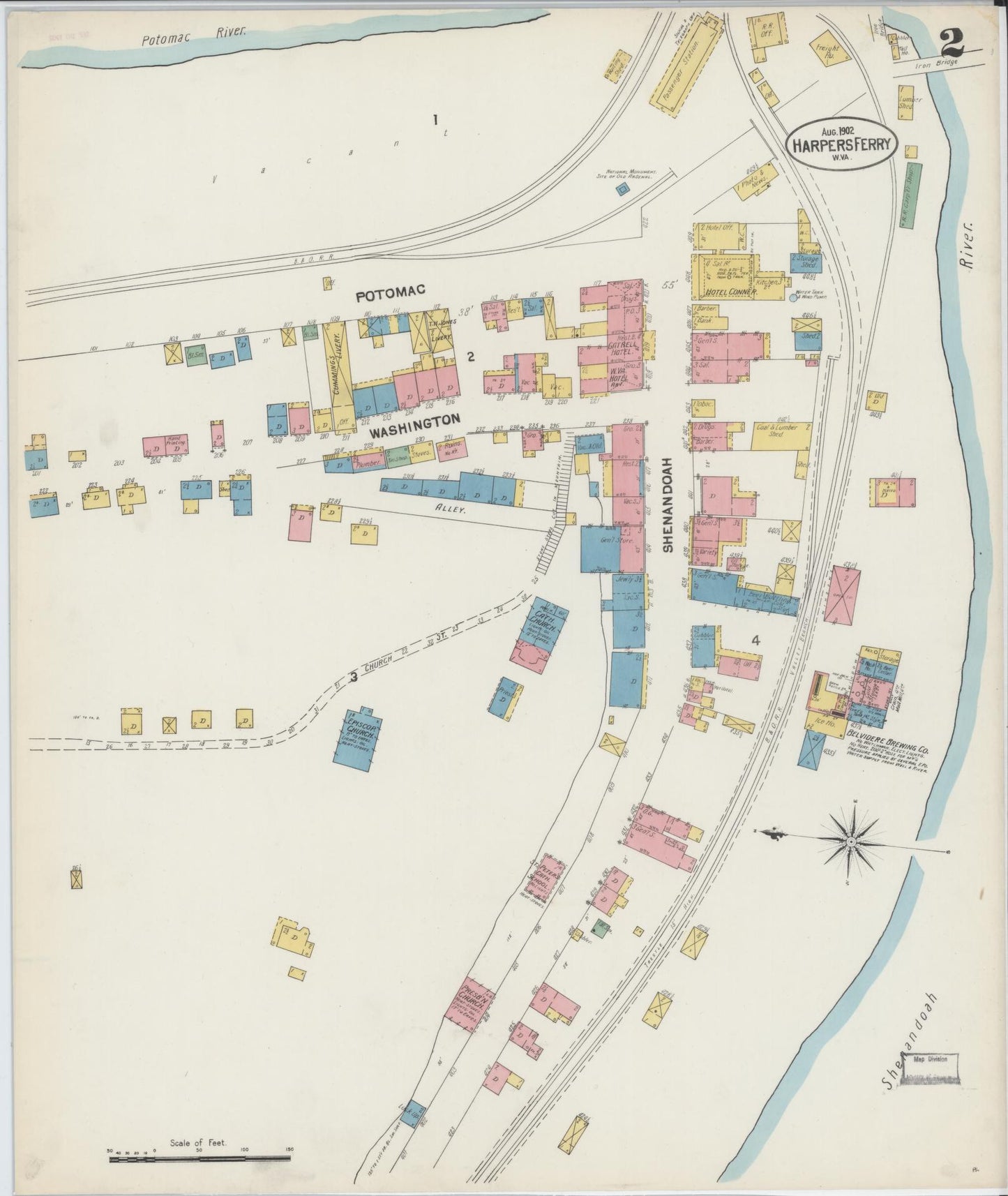 Sanborn Fire Insurance Map from Harpers Ferry, Jefferson County, West Virginia (1902), Sheet #0002 - Complete Map Set gallery image, historic Sanborn map, vintage wall art, West Virginia West Virginia