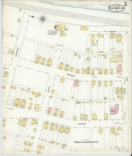 Sanborn Fire Insurance Map from New Cumberland, Cumberland County, Pennsylvania (1908), Sheet #0005 - Historic Sanborn Fire Insurance Map Print, vintage old map wall art, antique decor, genealogy gift, Pennsylvania Pennsylvania map