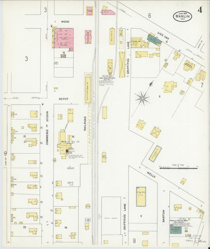 Sanborn Fire Insurance Map from Marlin, Falls County, Texas (1909), Sheet #0004 - Historic Sanborn Fire Insurance Map Print, vintage old map wall art, antique decor, genealogy gift, Texas Texas map