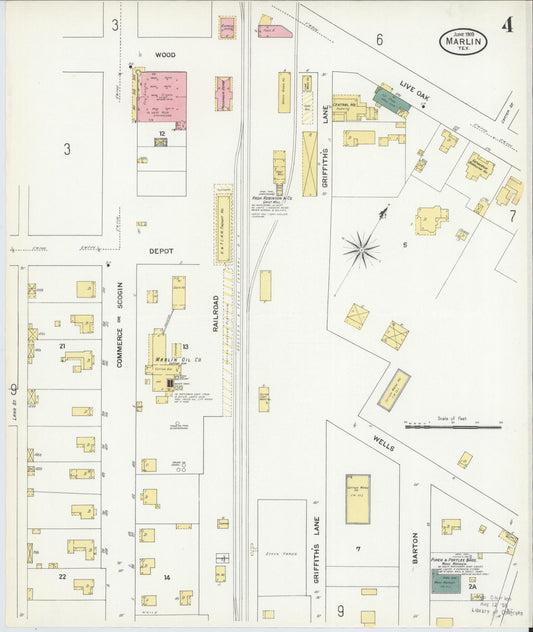 Sanborn Fire Insurance Map from Marlin, Falls County, Texas (1909), Sheet #0004 - Historic Sanborn Fire Insurance Map Print, vintage old map wall art, antique decor, genealogy gift, Texas Texas map