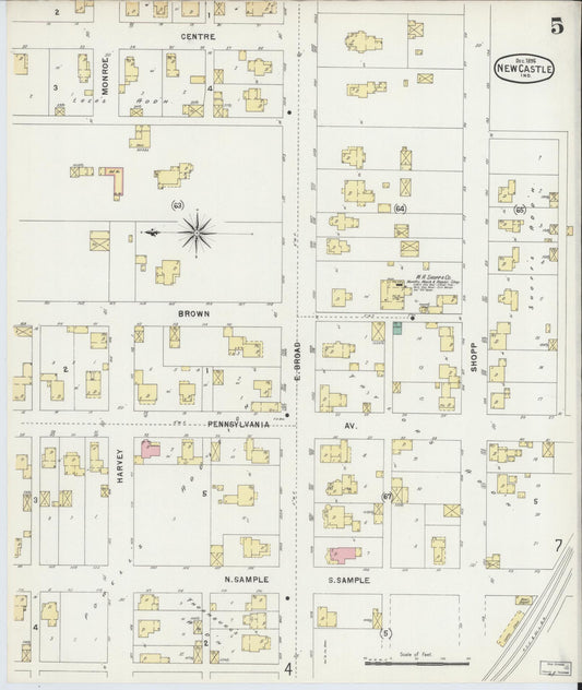 Sanborn Fire Insurance Map from New Castle, Henry County, Indiana (1896), Sheet #0005 - Historic Sanborn Fire Insurance Map Print, vintage old map wall art, antique decor, genealogy gift, Indiana Indiana map