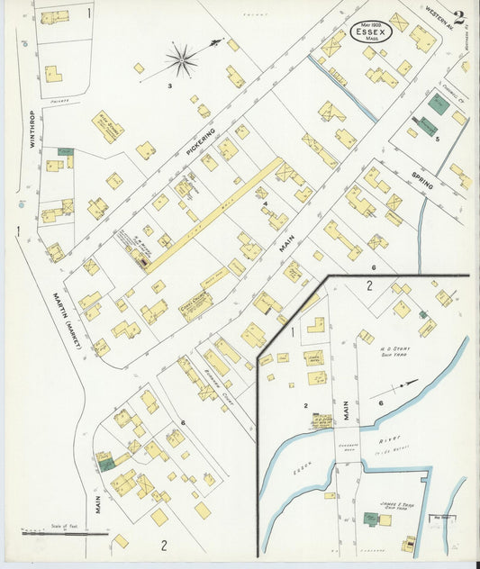 Sanborn Fire Insurance Map from Essex, Essex County, Massachusetts (1909), Sheet #0002 - Historic Sanborn Fire Insurance Map Print, vintage old map wall art, antique decor, genealogy gift, Massachusetts Massachusetts map