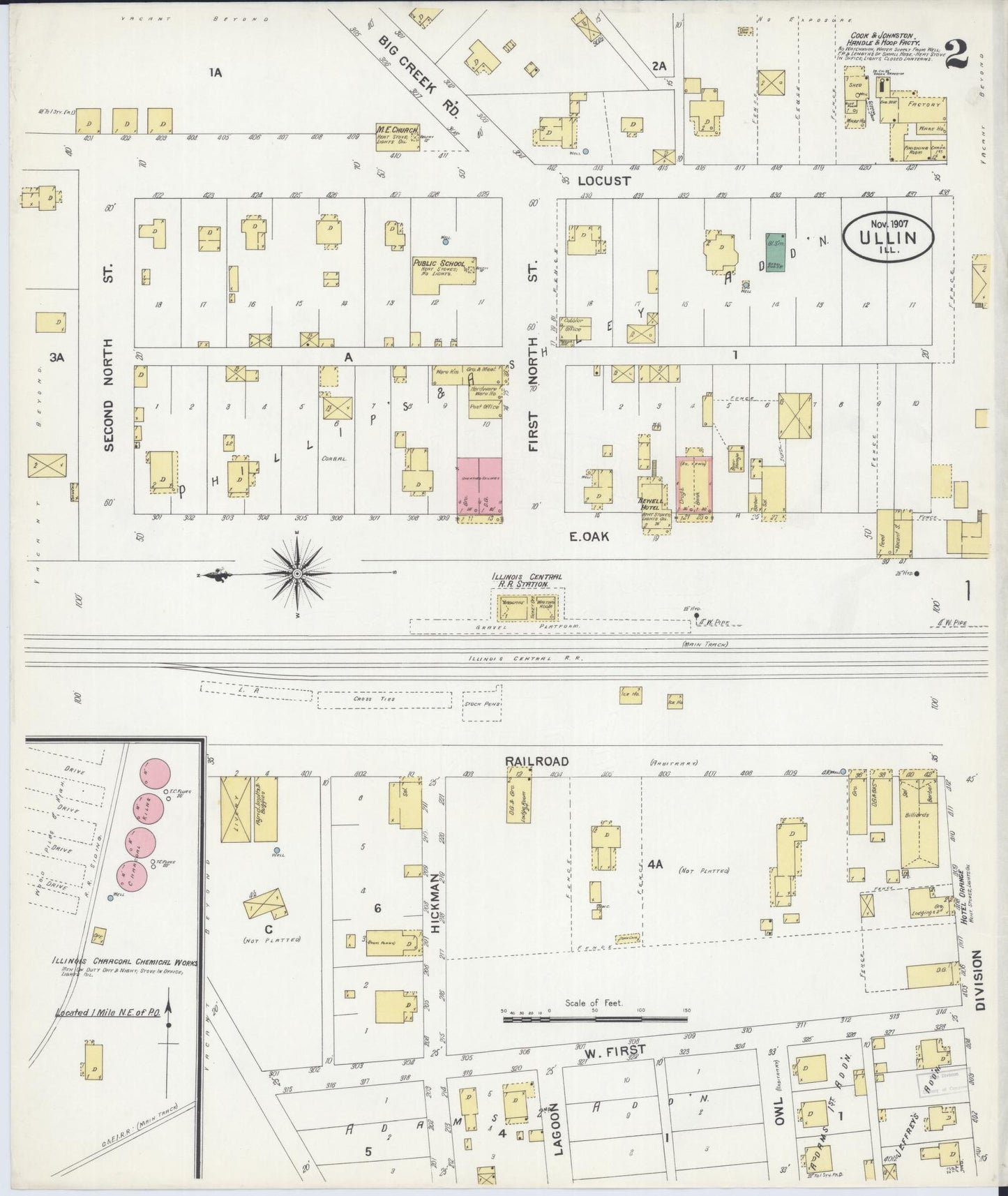 Sanborn Fire Insurance Map from Ullin, Pulaski County, Illinois (1907), Sheet #0002 - Complete Map Set gallery image, historic Sanborn map, vintage wall art, Illinois Illinois
