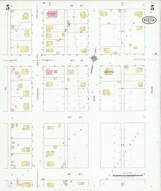 Sanborn Fire Insurance Map from Roscoe, Nolan County, Texas (1927), Sheet #0005 - Historic Sanborn Fire Insurance Map Print, vintage old map wall art, antique decor, genealogy gift, Texas Texas map