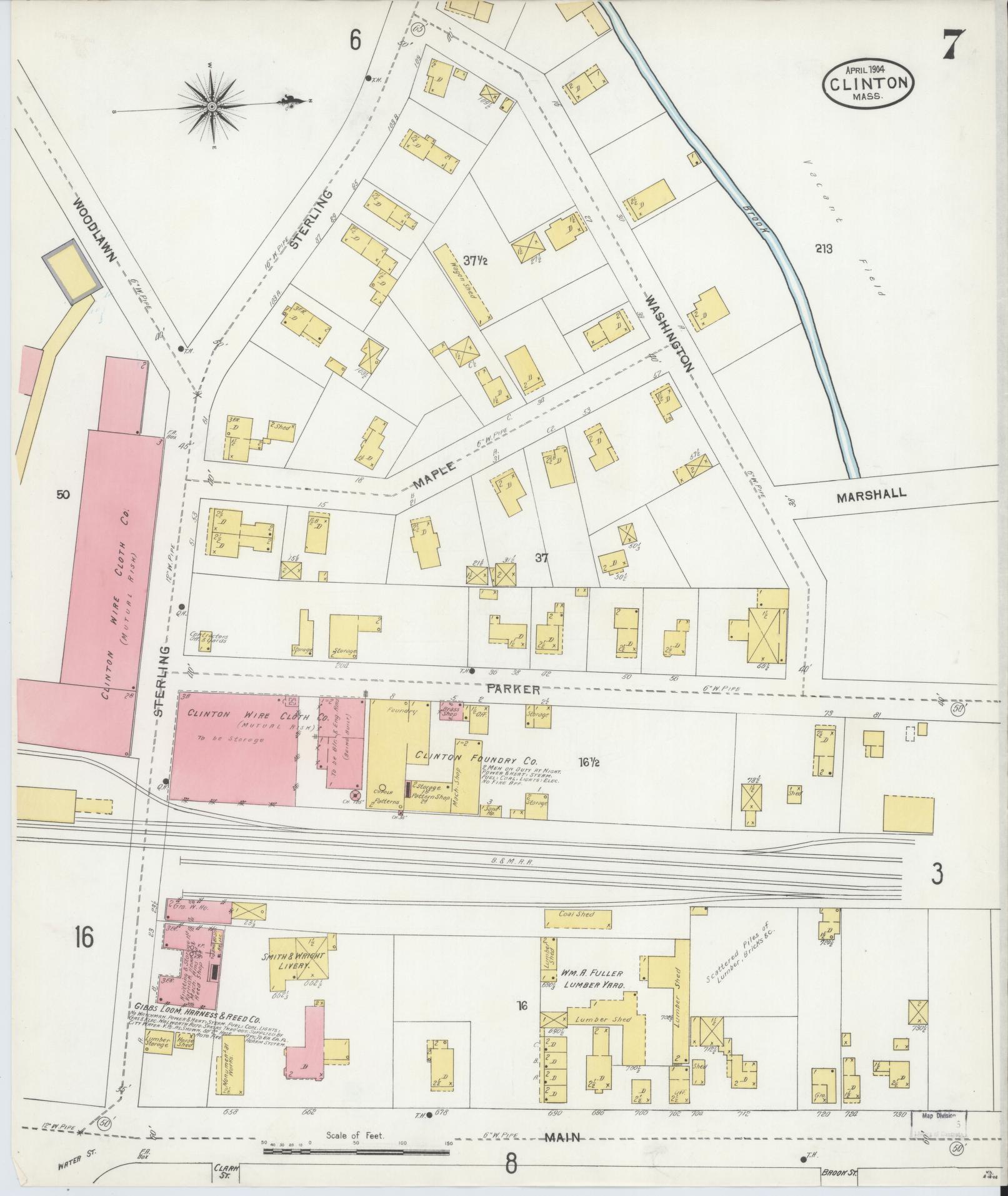 Sanborn Fire Insurance Map from Clinton, Worcester County, Massachusetts (1904), Sheet #0007 - Complete Map Set gallery image, historic Sanborn map, vintage wall art, Massachusetts Massachusetts