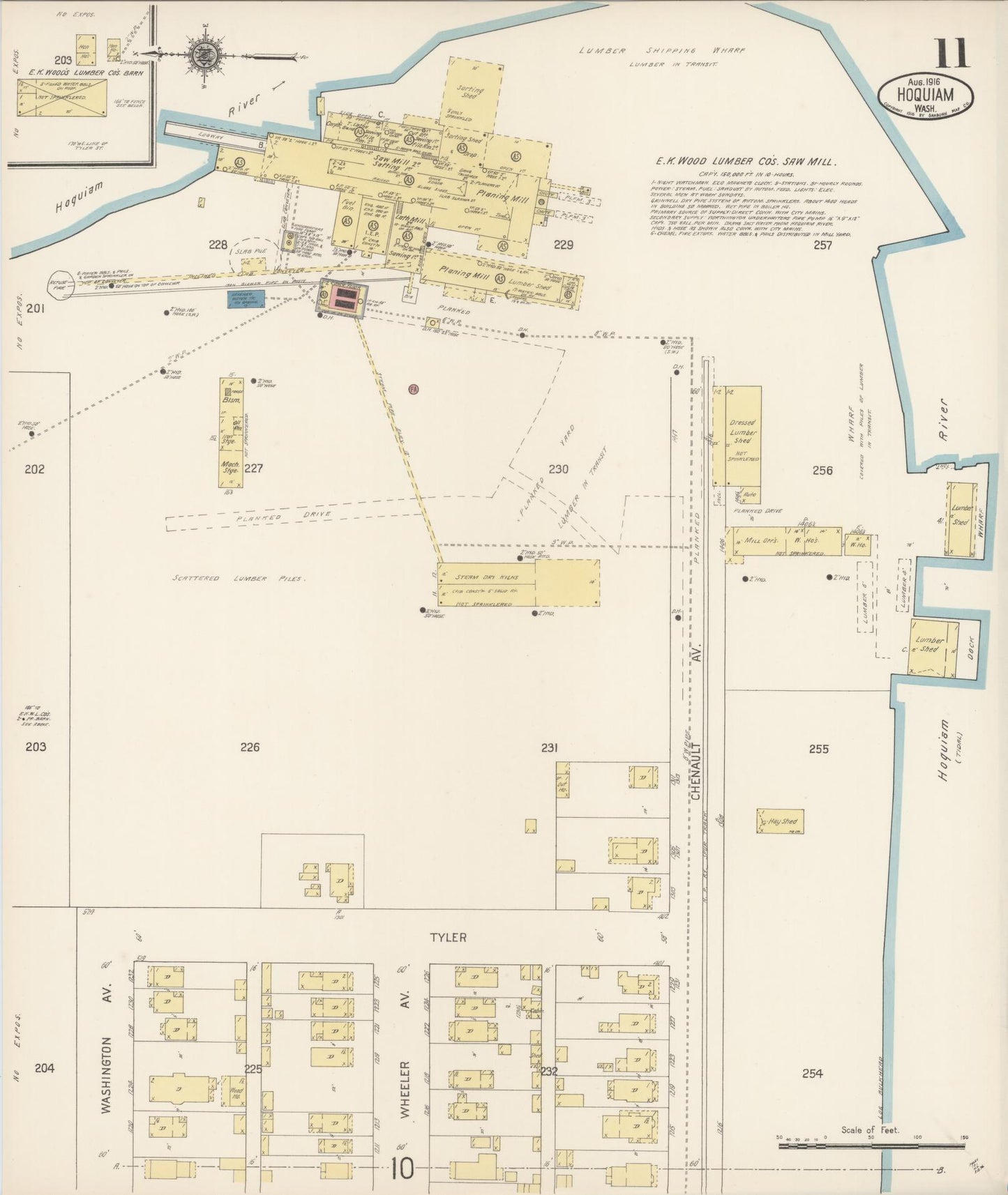 Sanborn Fire Insurance Map from Hoquiam, Grays Harbor County, Washington (1916), Sheet #0011 - Complete Map Set gallery image, historic Sanborn map, vintage wall art, Washington Washington