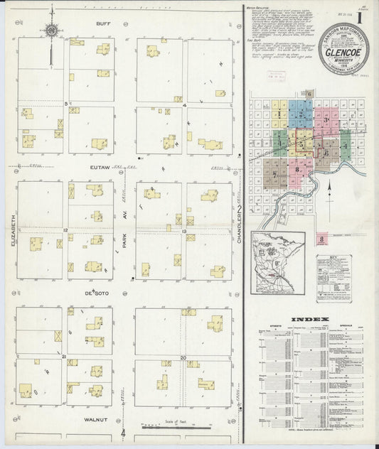 Sanborn Fire Insurance Map from Glencoe, Mcleod County, Minnesota (1914), Sheet #0001 - Complete Map Set gallery image, historic Sanborn map, vintage wall art, Minnesota Minnesota