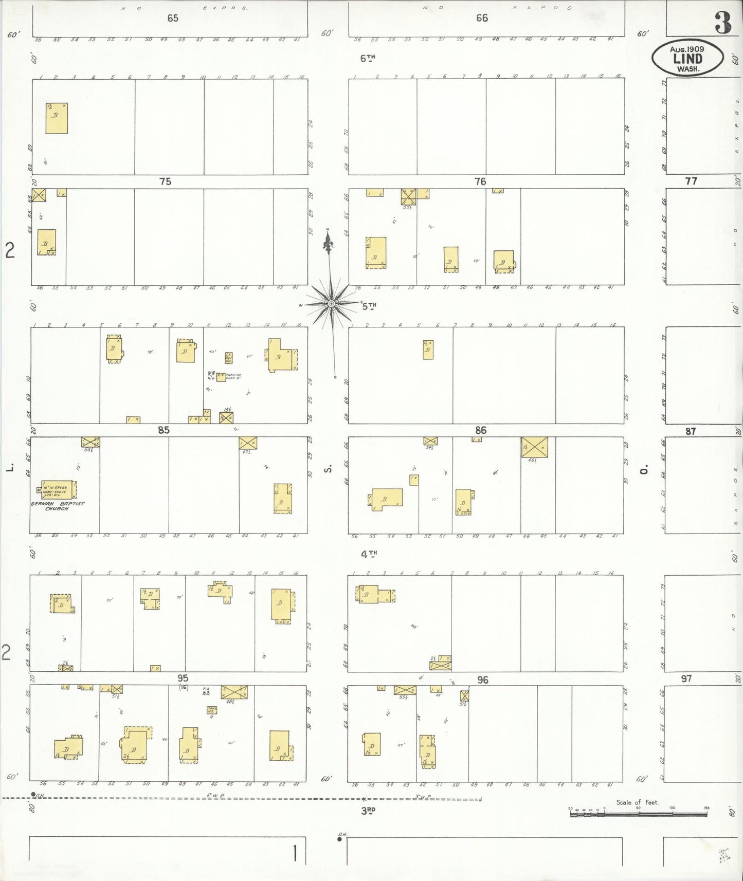 Sanborn Fire Insurance Map from Lind, Adams County, Washington (1909), Sheet #0003 - Complete Map Set gallery image, historic Sanborn map, vintage wall art, Washington Washington