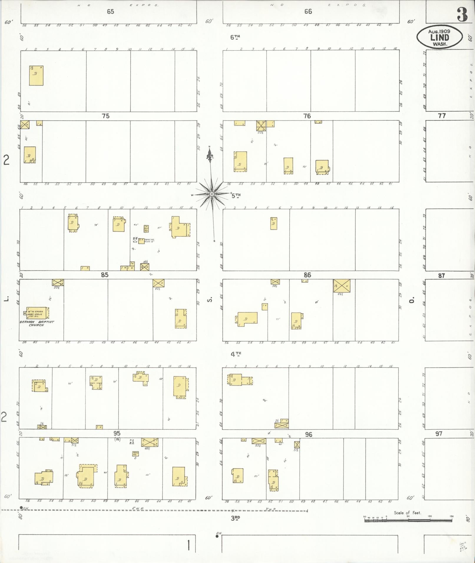 Sanborn Fire Insurance Map from Lind, Adams County, Washington (1909), Sheet #0003 - Complete Map Set gallery image, historic Sanborn map, vintage wall art, Washington Washington