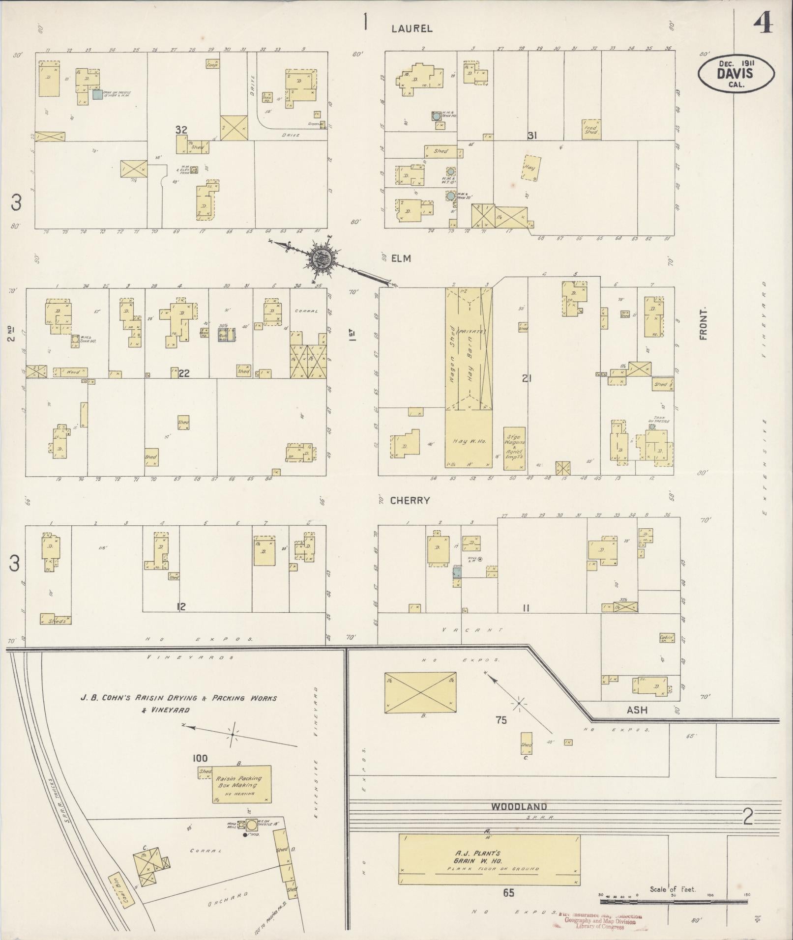 Sanborn Fire Insurance Map from Davis, Yolo County, California (1911), Sheet #0004 - Historic Sanborn Fire Insurance Map Print, vintage old map wall art, antique decor, genealogy gift, California California map