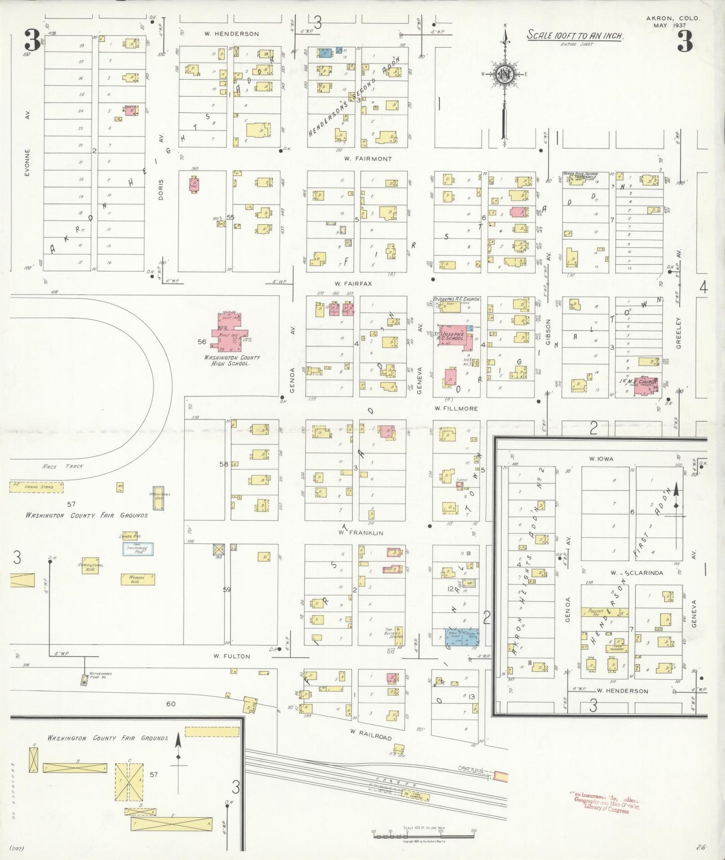Sanborn Fire Insurance Map from Akron, Washington County, Colorado (1937), Sheet #0003 - Complete Map Set gallery image, historic Sanborn map, vintage wall art, Colorado Colorado