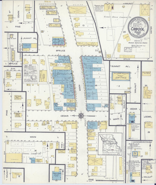 Sanborn Fire Insurance Map from Cabool, Texas County, Missouri (1916), Sheet #0001 - Historic Sanborn Fire Insurance Map Print, vintage old map wall art, antique decor, genealogy gift, Missouri Missouri map