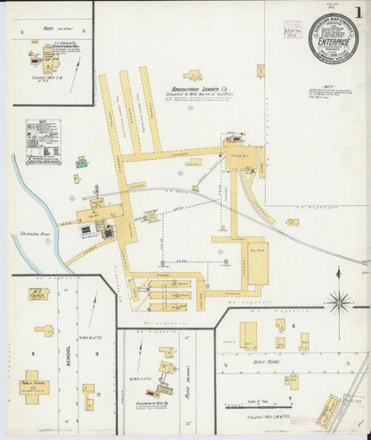 Sanborn Fire Insurance Map from Enterprize, Clarke County, Mississippi (1906), Sheet #0001 - Complete Map Set gallery image, historic Sanborn map, vintage wall art, Mississippi Mississippi