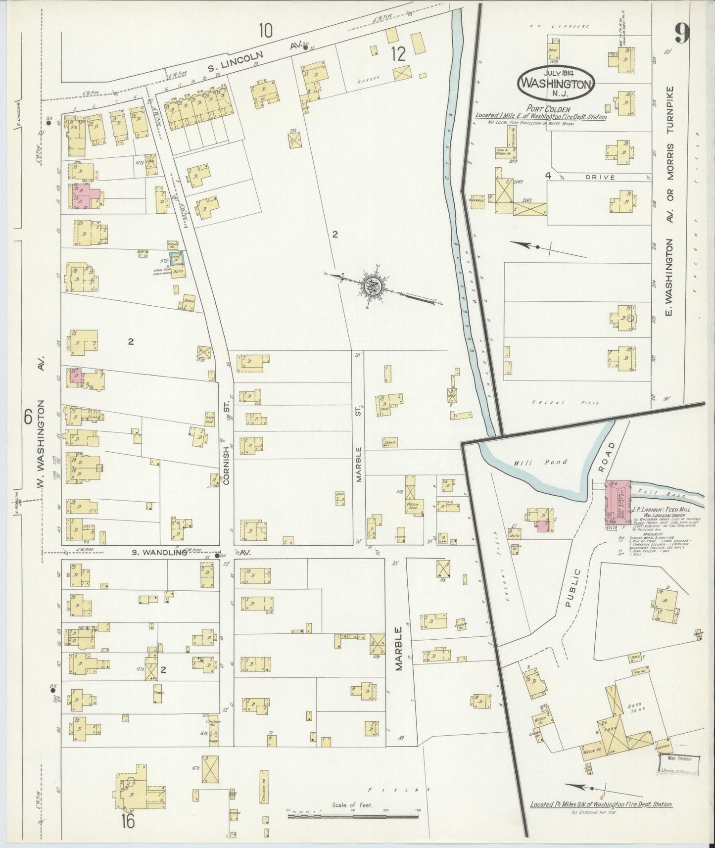 Sanborn Fire Insurance Map from Washington, Warren County, New Jersey (1914), Sheet #0009 - Historic Sanborn Fire Insurance Map Print, vintage old map wall art, antique decor, genealogy gift, Washington Washington map