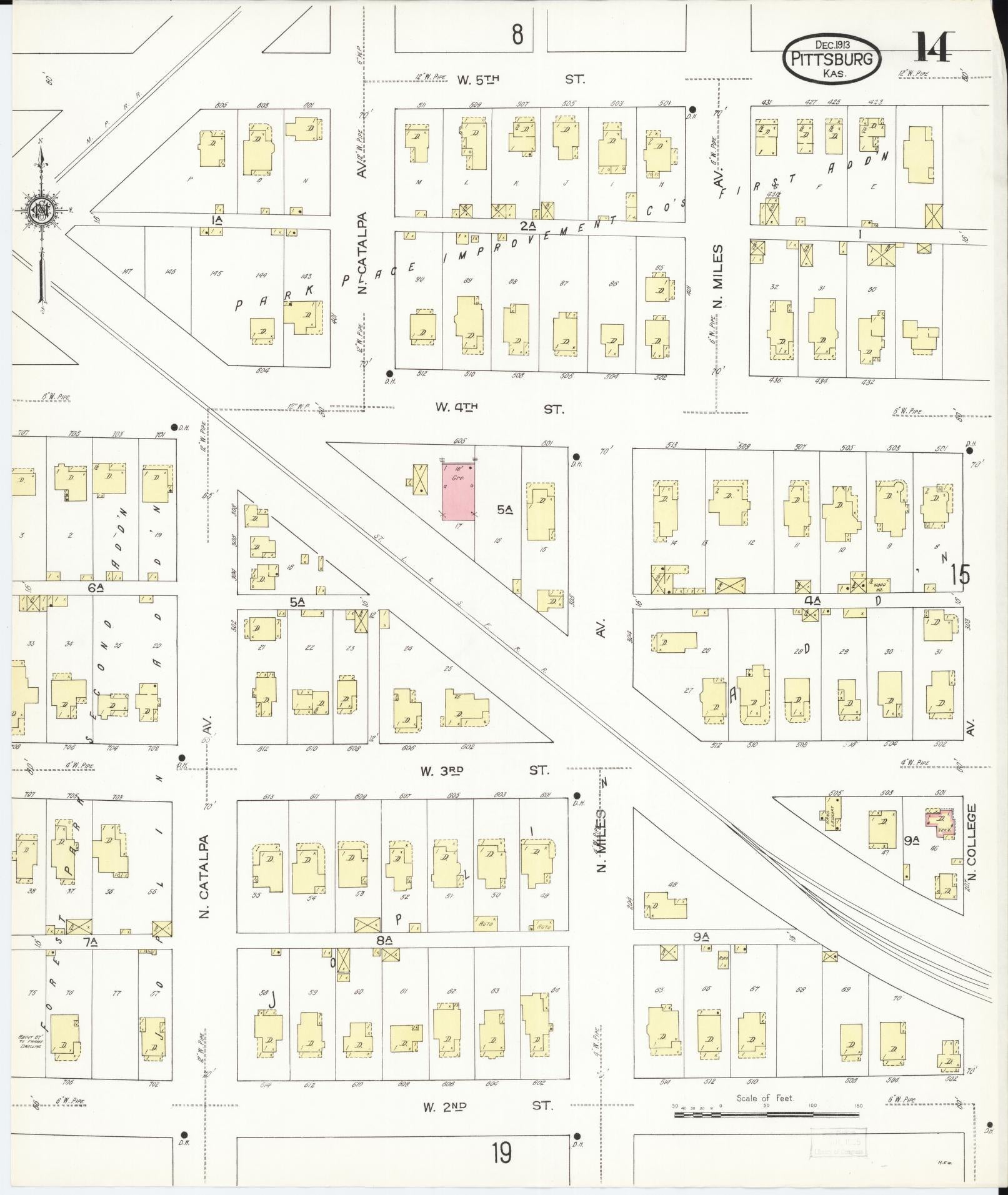 Sanborn Fire Insurance Map from Pittsburg, Crawford County, Kansas (1913), Sheet #0014 - Complete Map Set gallery image, historic Sanborn map, vintage wall art, Kansas Kansas