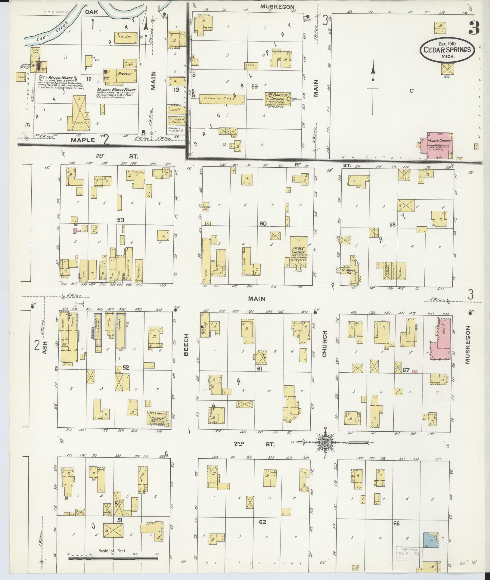 Sanborn Fire Insurance Map from Cedar Springs, Kent County, Michigan (1910), Sheet #0003 - Historic Sanborn Fire Insurance Map Print, vintage old map wall art, antique decor, genealogy gift, Michigan Michigan map