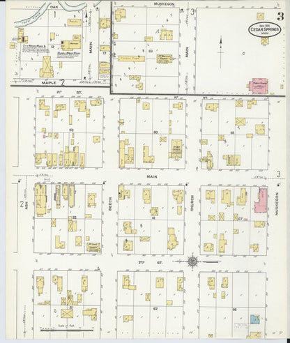Sanborn Fire Insurance Map from Cedar Springs, Kent County, Michigan (1910), Sheet #0003 - Historic Sanborn Fire Insurance Map Print, vintage old map wall art, antique decor, genealogy gift, Michigan Michigan map