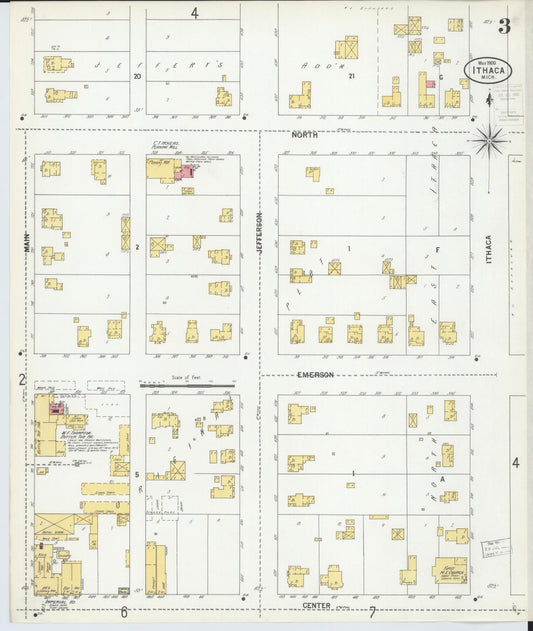 Sanborn Fire Insurance Map from Ithaca, Gratiot County, Michigan (1900), Sheet #0003 - Historic Sanborn Fire Insurance Map Print, vintage old map wall art, antique decor, genealogy gift, Michigan Michigan map