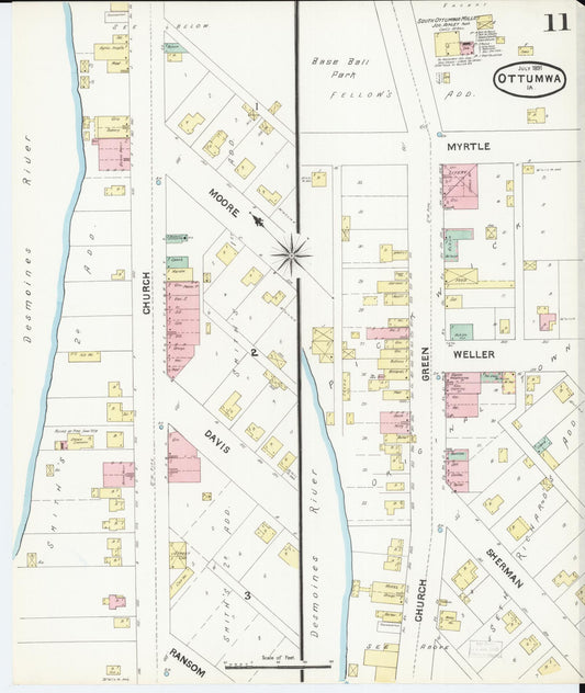 Sanborn Fire Insurance Map from Ottumwa, Wapello County, Iowa (1891), Sheet #0011 - Historic Sanborn Fire Insurance Map Print, vintage old map wall art