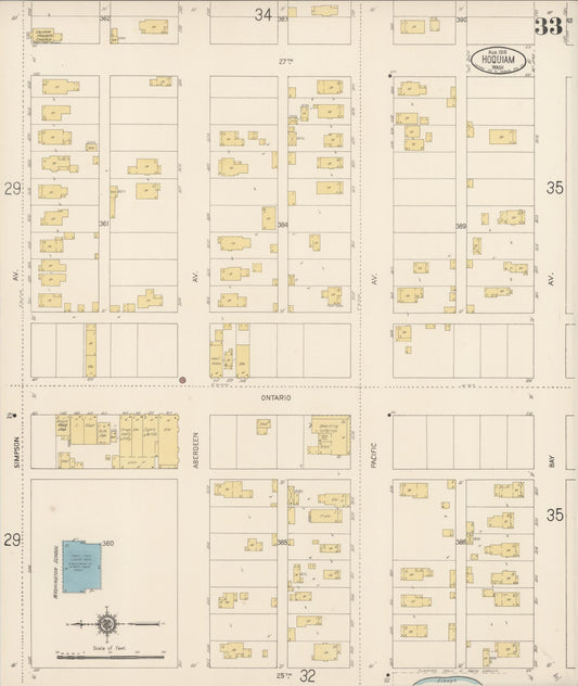 Sanborn Fire Insurance Map from Hoquiam, Grays Harbor County, Washington (1916), Sheet #0033 - Historic Sanborn Fire Insurance Map Print, vintage old map wall art, antique decor, genealogy gift, Washington Washington map